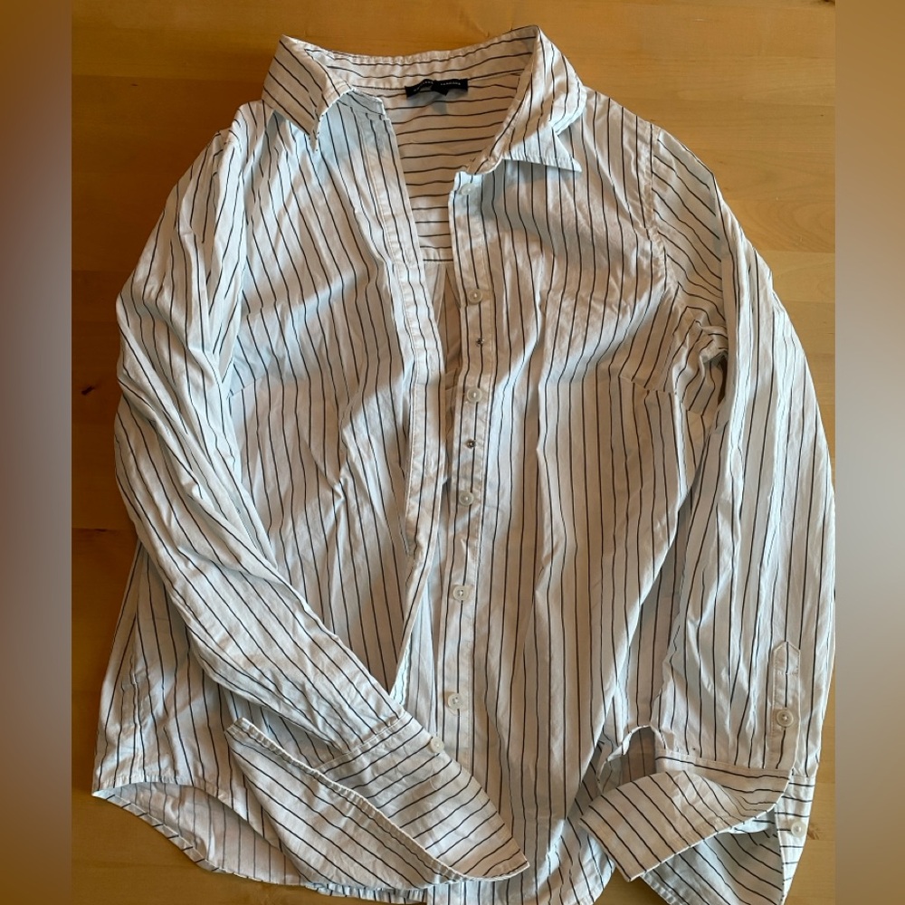 Universal Standard White Striped Button-Down
